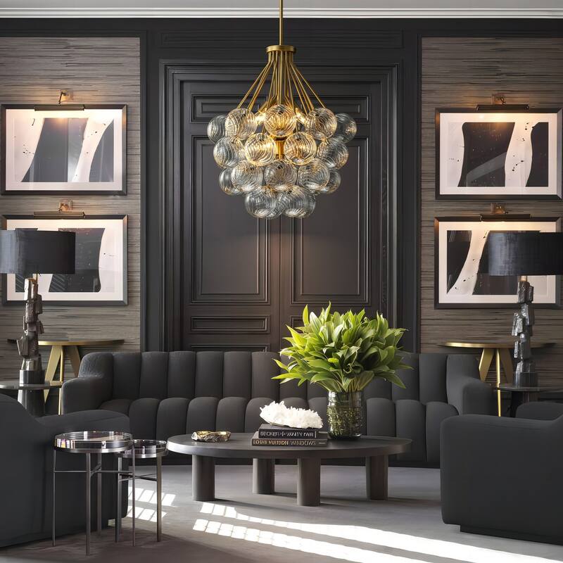 12-Light Mid-Century Modern Gold Sputnik Textured Glass Globe Bubble Chandelier for Dining Room - 25.5 in. W x 27.5 in. H