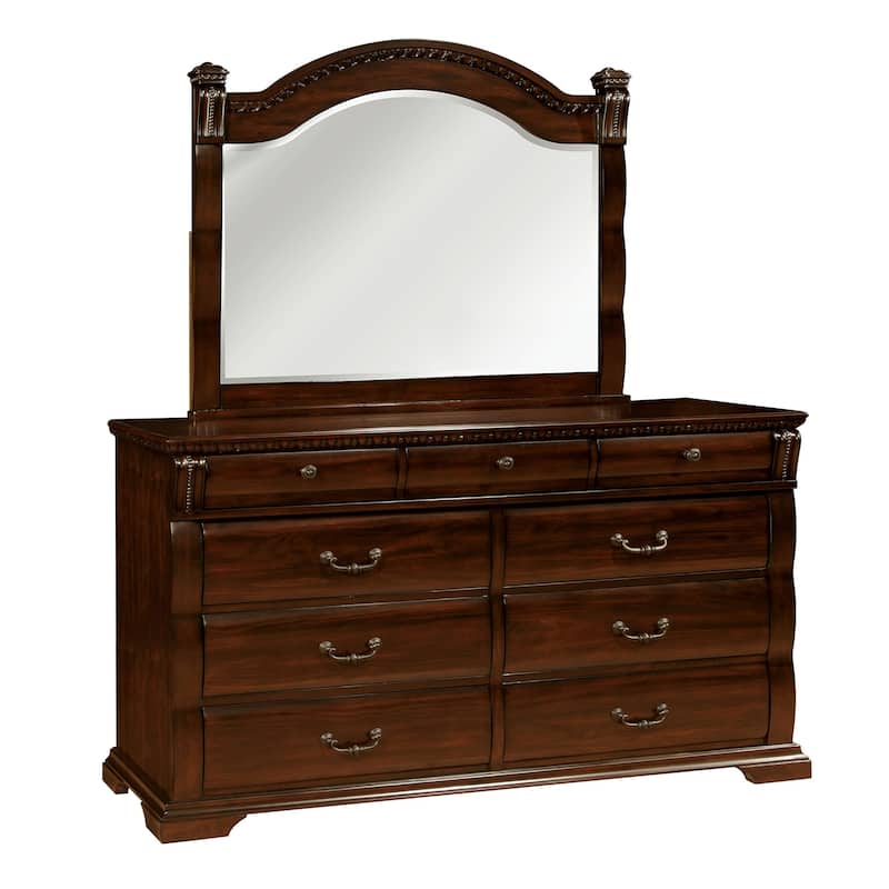 Koi 4 Piece California King Bedroom Set, Intricate Trim, Post, Cherry Brown Wood