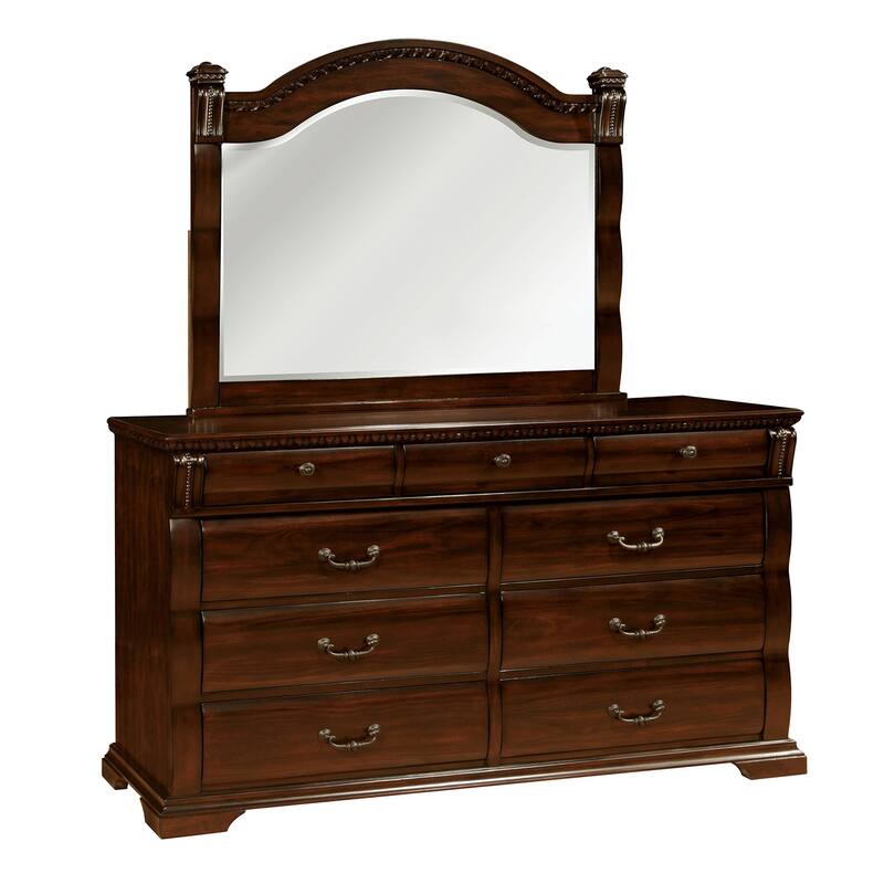 Koi 4 Piece King Bedroom Set, Intricate Trim, Post, Cherry Brown Wood