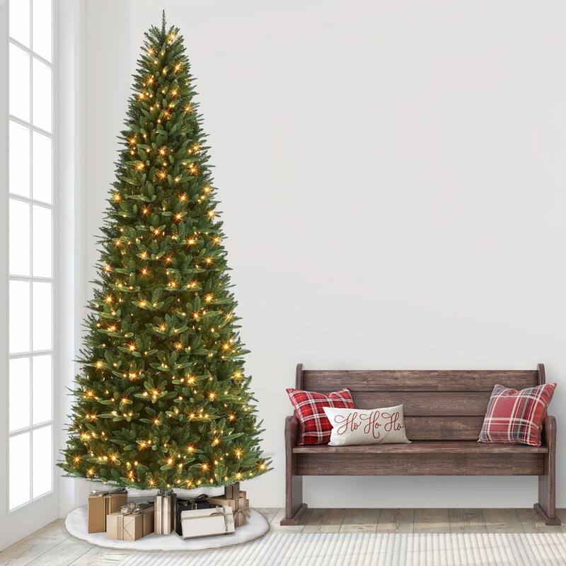 Pre-lit Slim Monroe Fir Artificial Christmas Tree - 12’ - Warm White LED Lights - over-10-feet