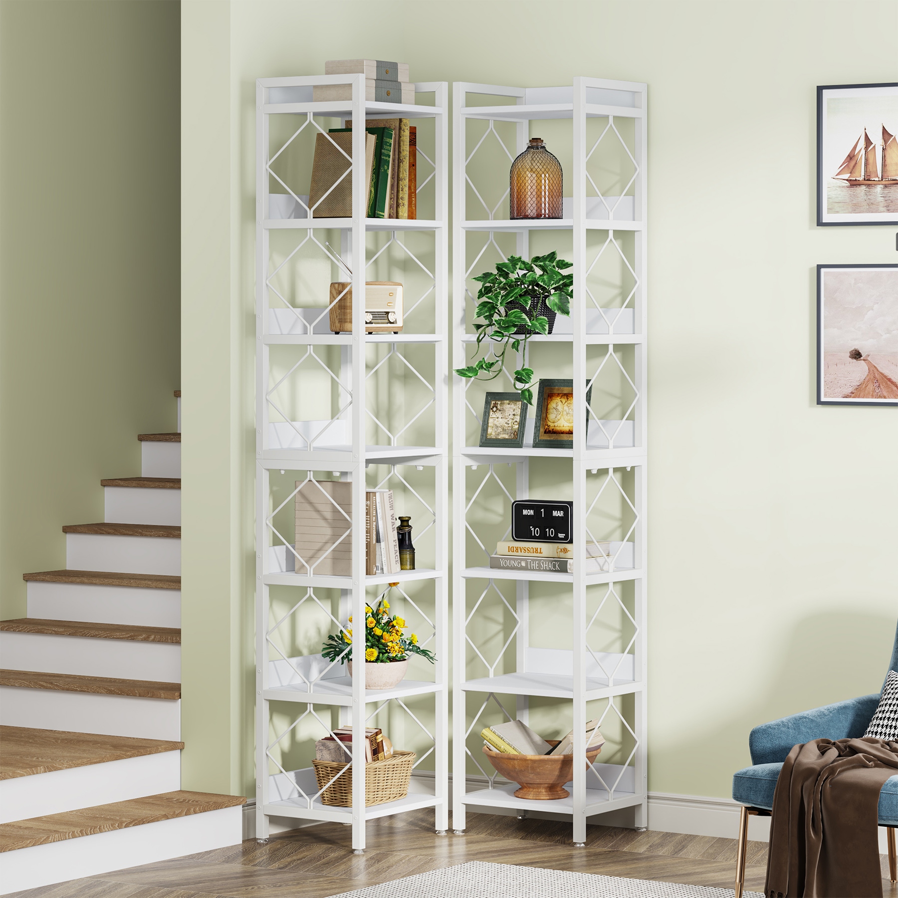 78.7 White Bookshelf 7 Tier Tall Skinny Bookcase Freestanding Narrow Display Shelves Bed Bath Beyond 40310617