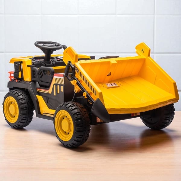 slide 2 of 29, 24V 2-Seater Electric Ride-On Dump Car for Kids Ages 3+, 400W Motor, Remote Control, MP3, Bluetooth, Lights & Rear Shovel Yellow