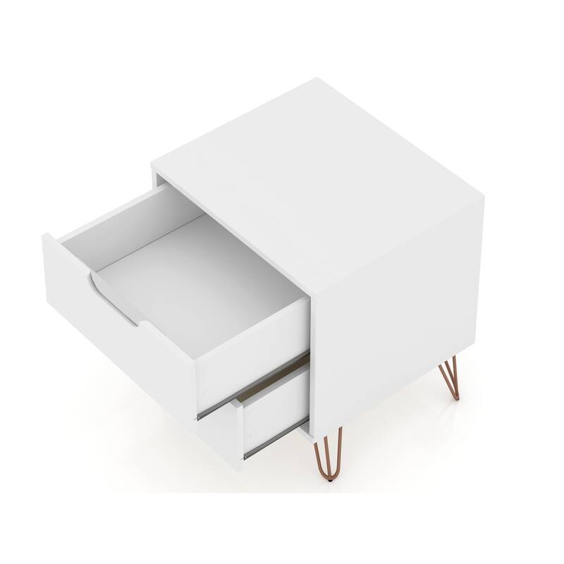 Mid-Century Modern 2-Drawer Nightstand in White, 20.08\