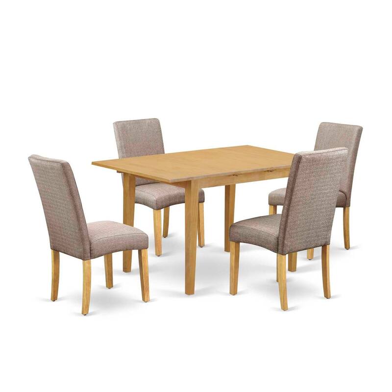 Vintage Dinette Set - 5Pc Rectangle Table & 4 Parson Chairs - Oak Finish, Linen Fabric