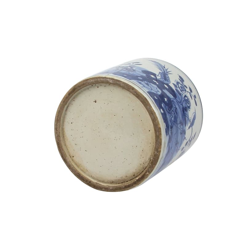 Blue And White Orchid Pot Bird Floral Motif