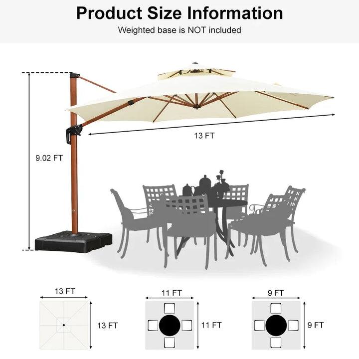 PURPLE LEAF Double Top10/11/12/13ft Round Patio Cantilever Umbrella in Wood Color