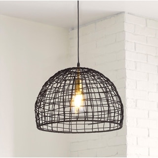 Matte Black 1-Light Woven Rattan Hanging Lamp - On Sale - Bed Bath ...