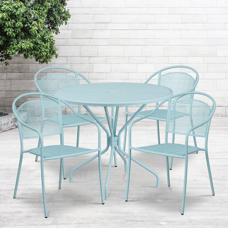 35.25-inch Round 5-piece Indoor/ Outdoor Steel Dining Set