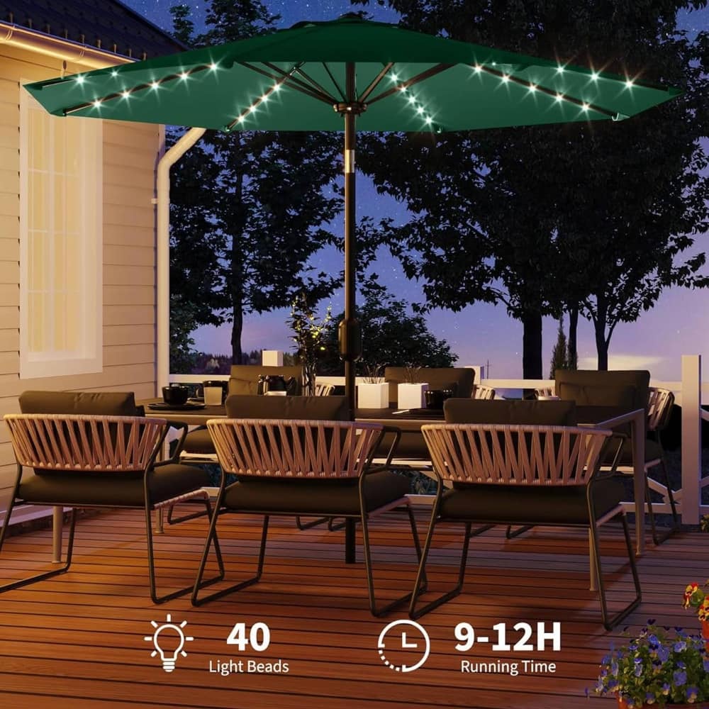 10 Ft Patio Umbrella with Solar Lights for Pool, Deck, Backyard