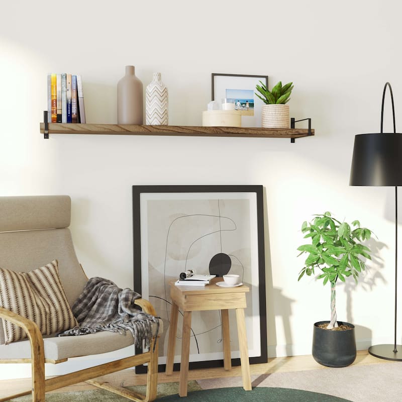 Wallniture Toledo 48 Inch Wooden Shelf for Living Room, Office Shelf, Wall Mounted Bookshelf, Farmhouse, Burnt, 1 Pc