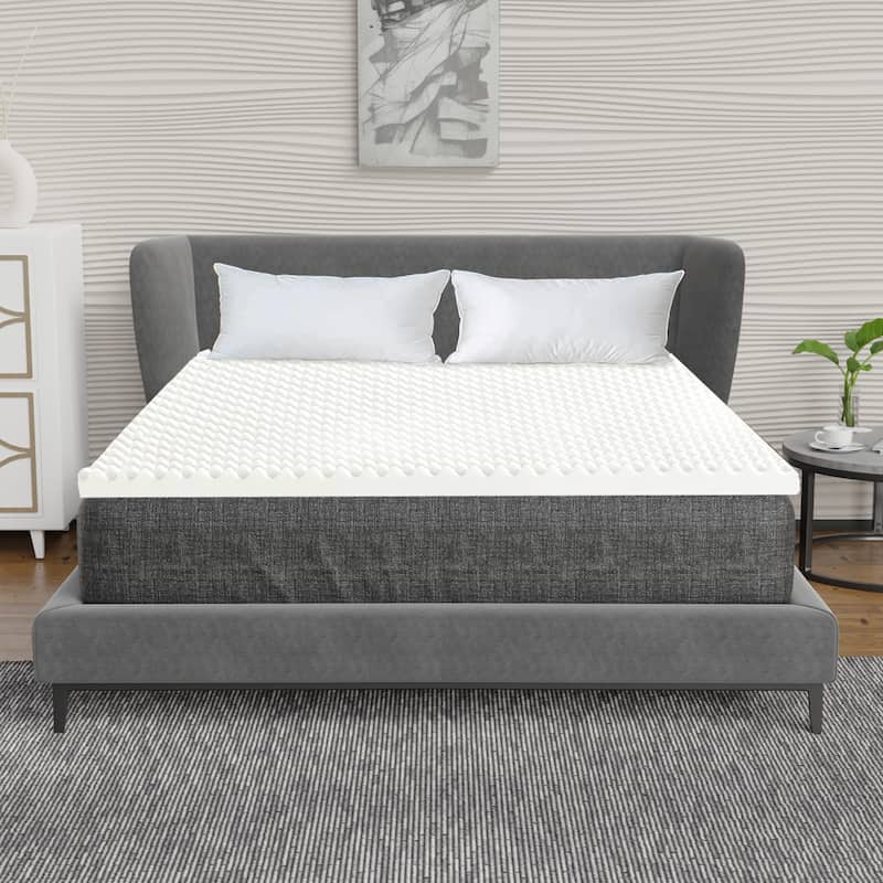 Onetan,1-Inch High Density Convoluted Eggshell Breathable Foam Topper, Add Comfort To Mattress.