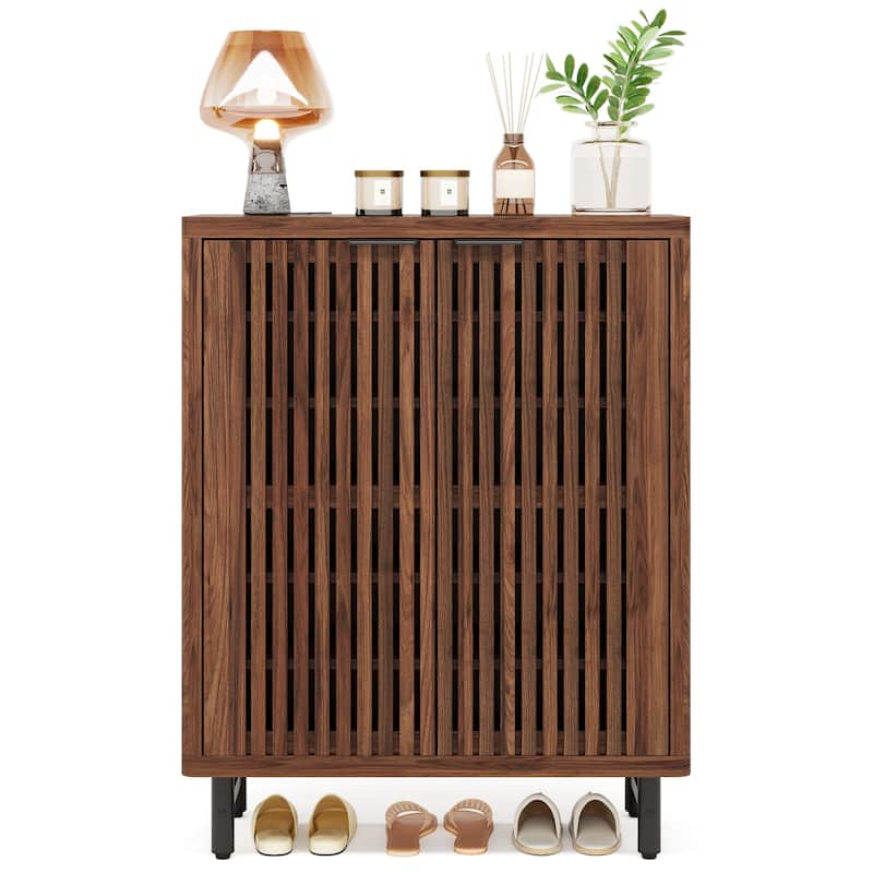 Wooden Bathroom Floor Cabinet, Adjustable Shelves Large Storage Sideboard Accent Cabinet for Bathroom Kitchen Living Room