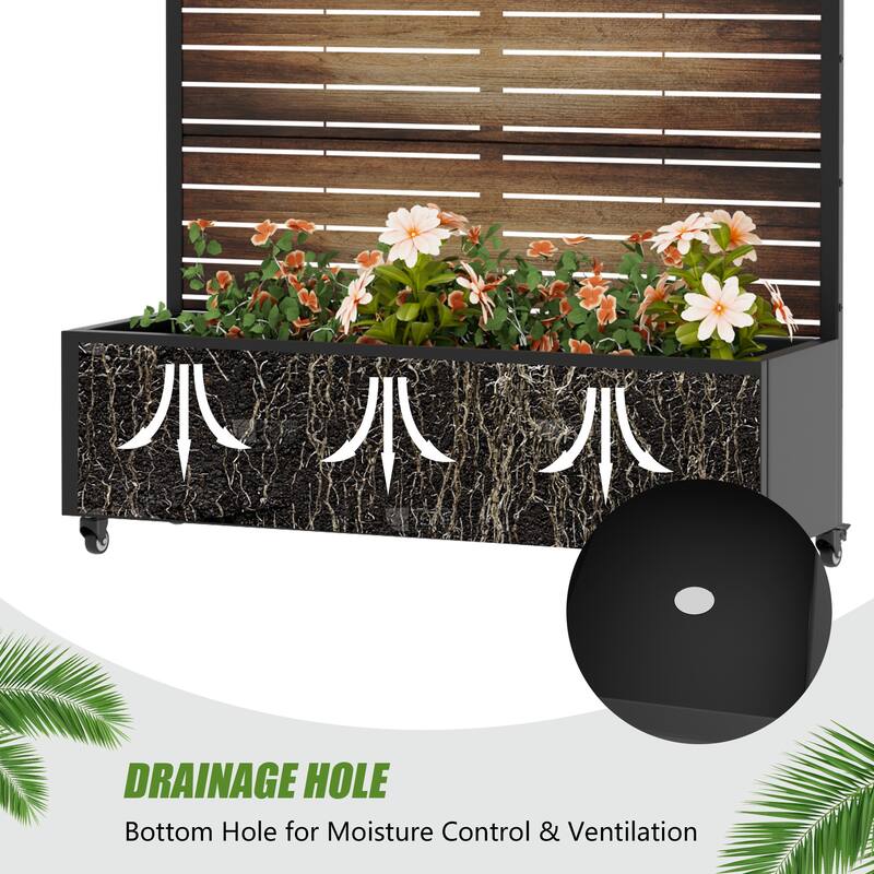 Metal Planter Box with Trellis Privacy Screen Planter Box with Lockable Wheels