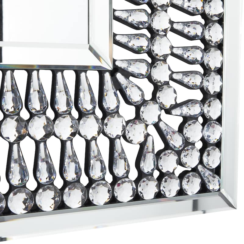 Glass Room Wall Mirror with Crystal Embellishment - Silver - Roche River Decor