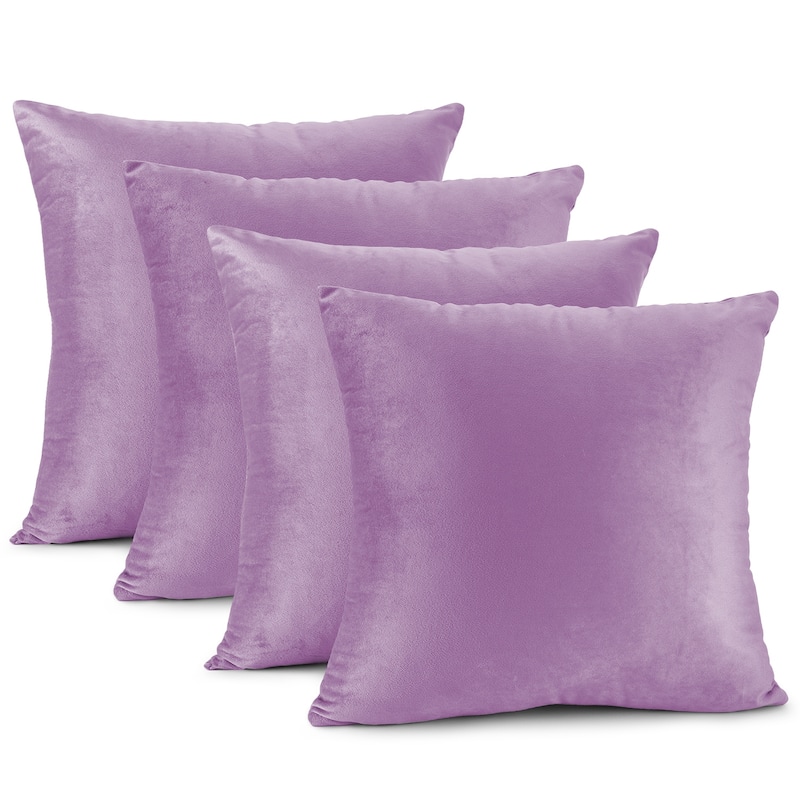 Nestl Solid Microfiber Soft Velvet Throw Pillow Cover (Set of 4) - 24" x 24" - Lavender