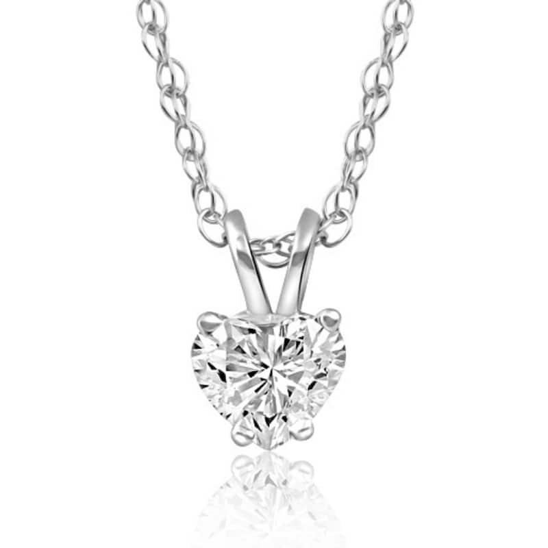 1/4Ct Heart shape Natural Diamond Solitaire Pendant White or Yellow Gold Necklace