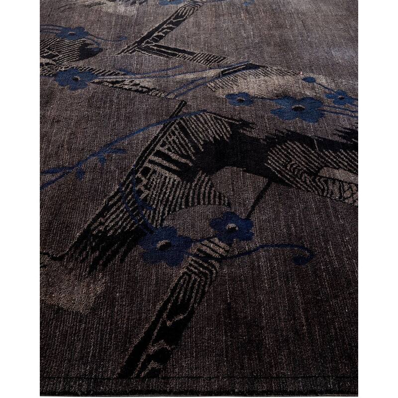 Overton Hand Knotted Wool Vintage Inspired Modern Contemporary Overdyed Charcoal Area Rug - 6' 0" x 8' 10"
