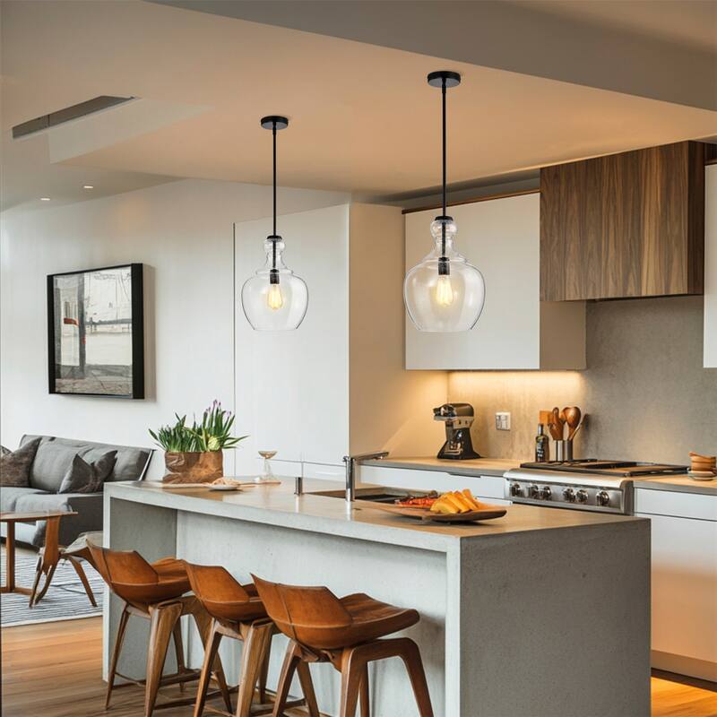 Tasio Matte Black Pendant Light with Clear Decanter Glass Shade - Matte Black
