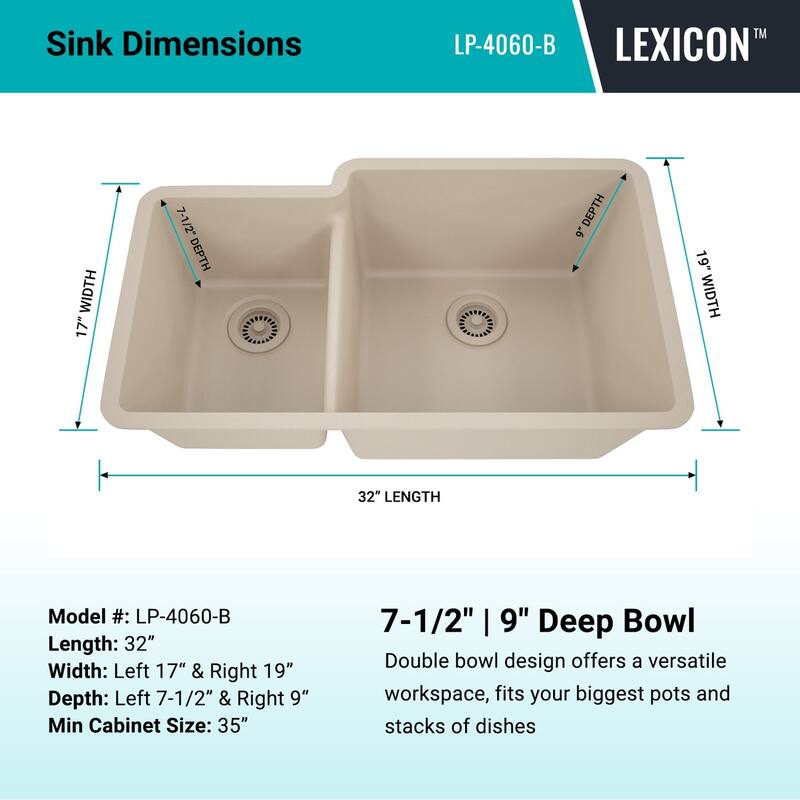 Lexicon Platinum Quartz 40/60 Double Bowl Kitchen Sink