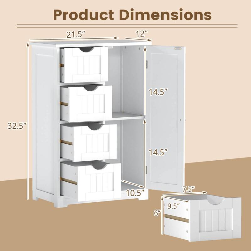 Costway Wooden 4 Drawer Bathroom Floor Cabinet Storage Cupboard 2