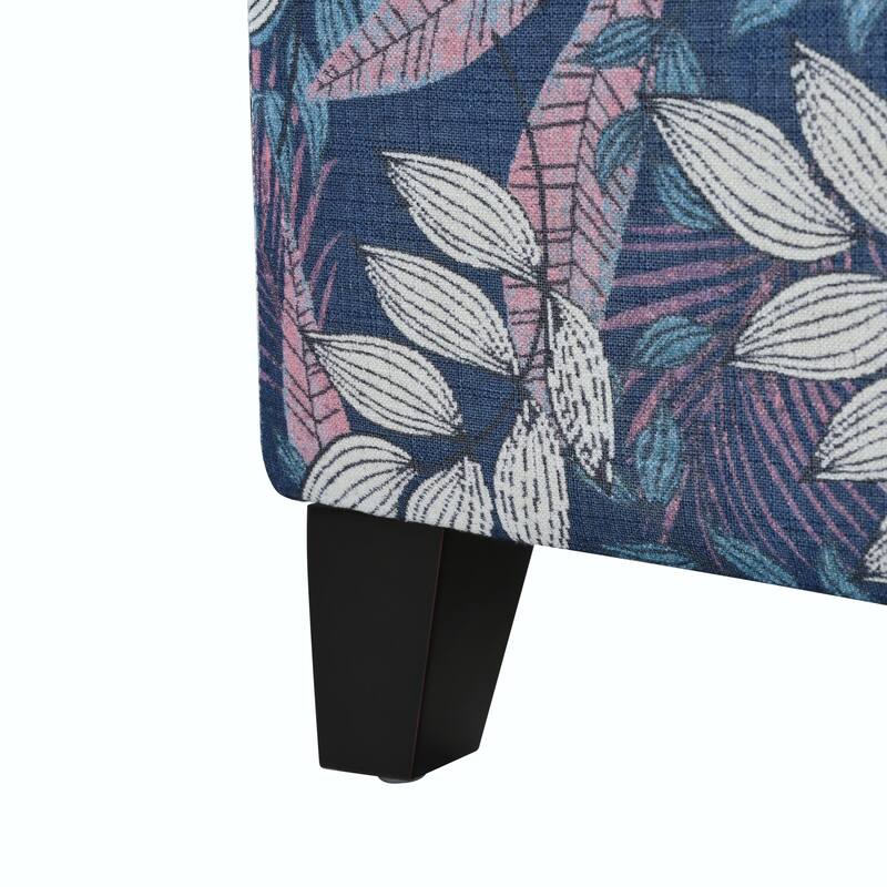Luxury Storage Ottoman with Floral Patterned Fabric, Soft-Close Hinges, Multi-Functional Footrest & Seat