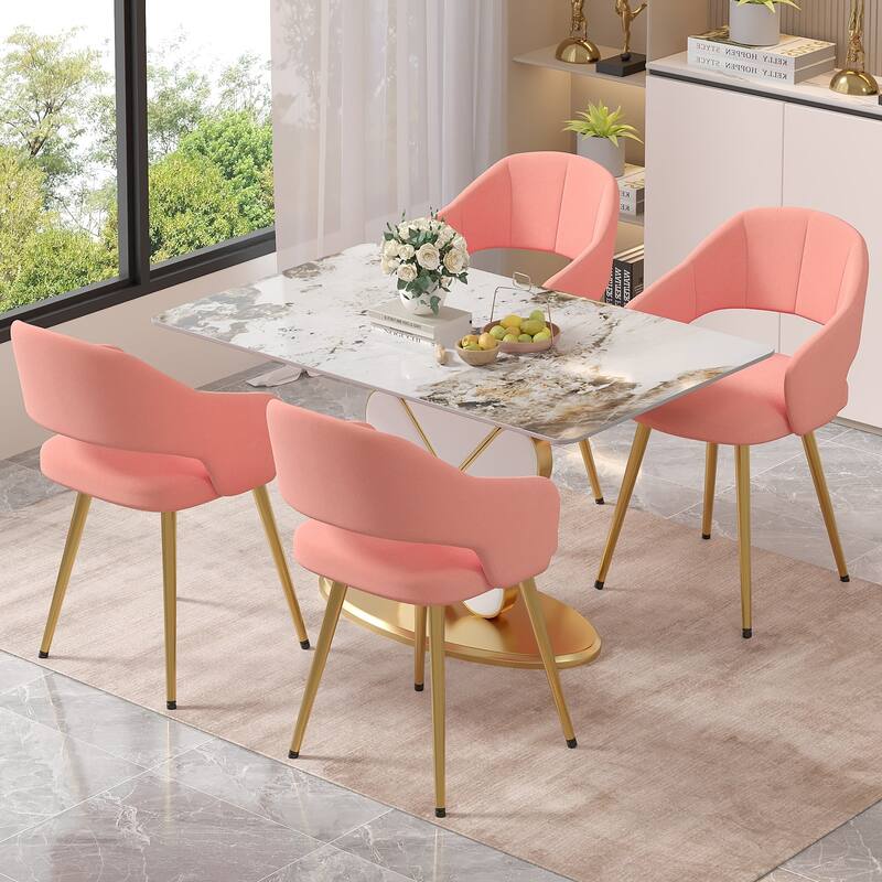 Javlergo Modern Dining Chairs, Comfy Dining Room Chairs with Thick Cushions, Upholstered Kitchen Side Chairs with Metal Legs - Set of 4 - Pink