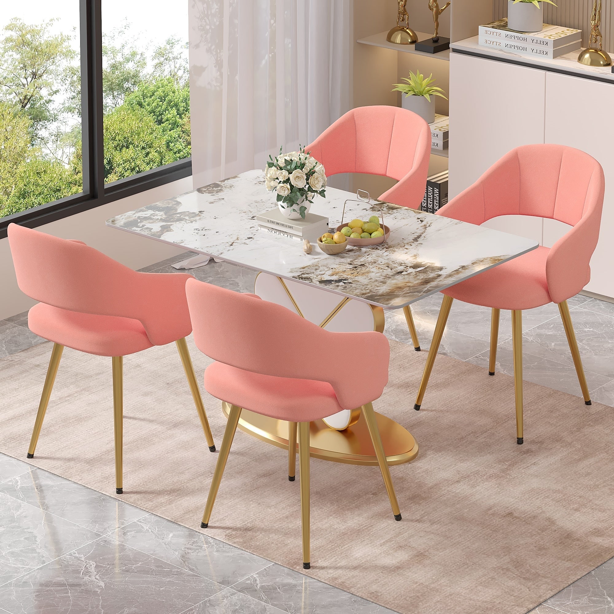 VECELO Set of 4 Velvet Dining Chairs with Gold Legs Upholstered Accent Chairs for Kitchen Living Room Vanity & Home Office