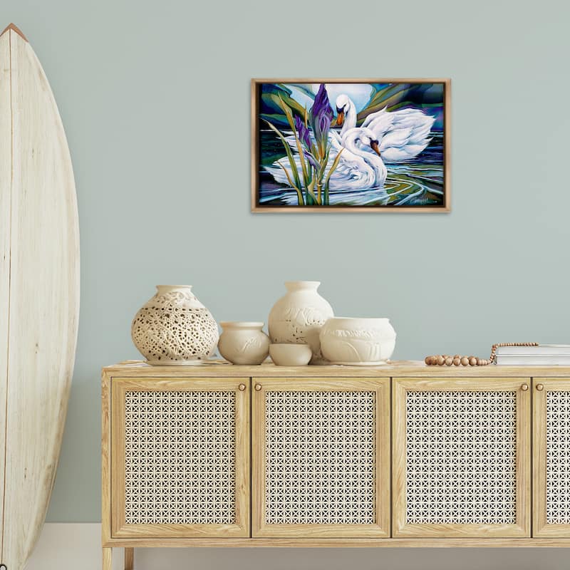 Stupell Swans with Abstract Pond Ripples Framed Floater Canvas Wall Art Design By Jody Bergsma