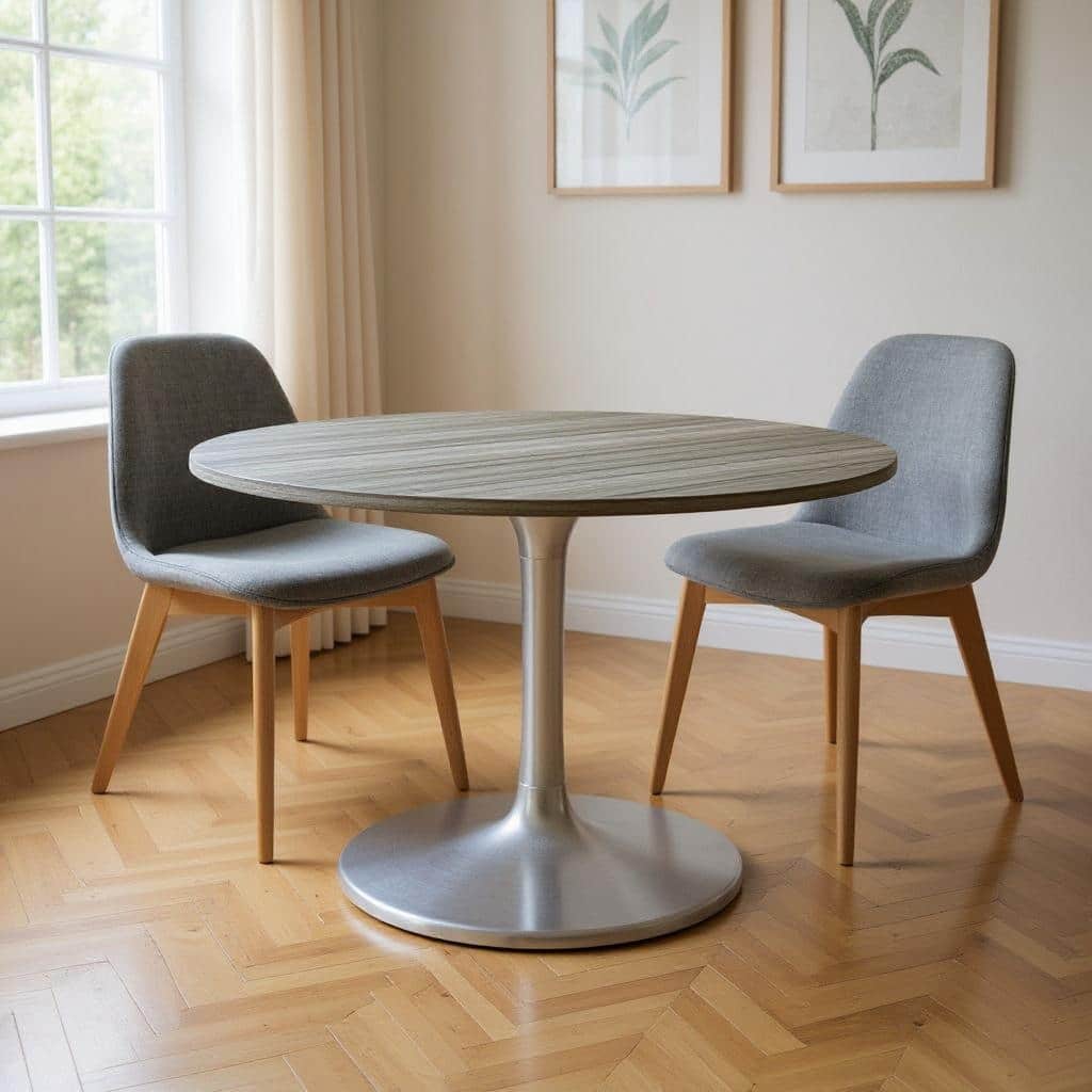 HomeRoots 60" Gray and Silver Marble and Aluminum Pedestal Base Round Top Dining Table - 60.00 in. x 32.60 in. x 60.00 in.