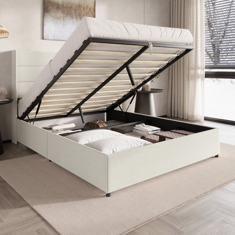CraftPorch Modern Wingback Platform Lift Up Storage Bed