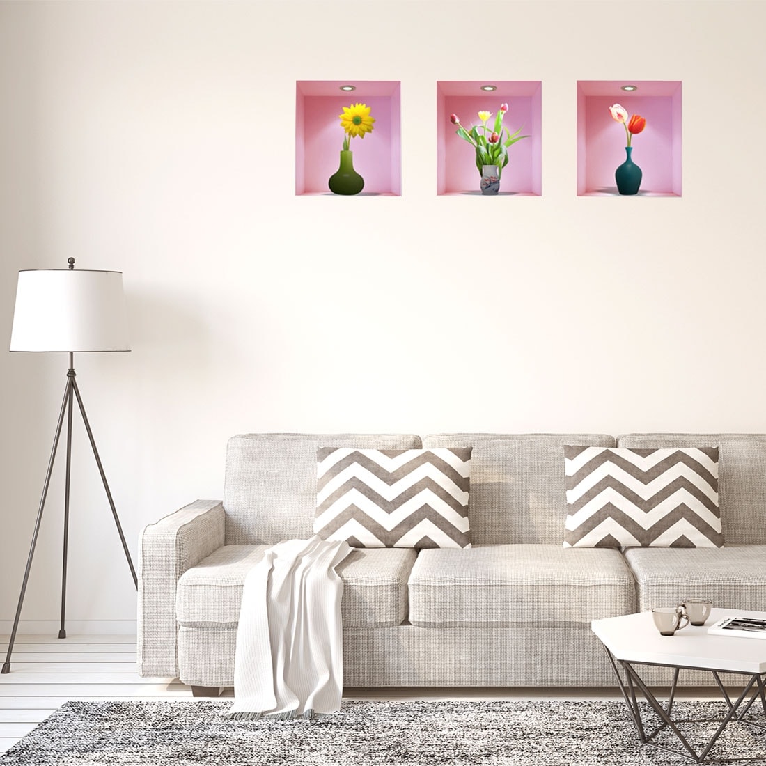Shop 3pcs Bottle Flower 3d Wall Sticker Removable Self Sticky