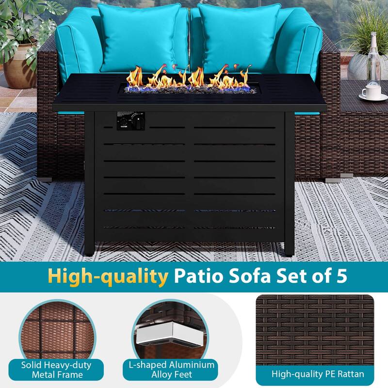 Costway 5 PCS Patio Furniture Set Heavy-duty Frame Rattan Sofa Set - See Details