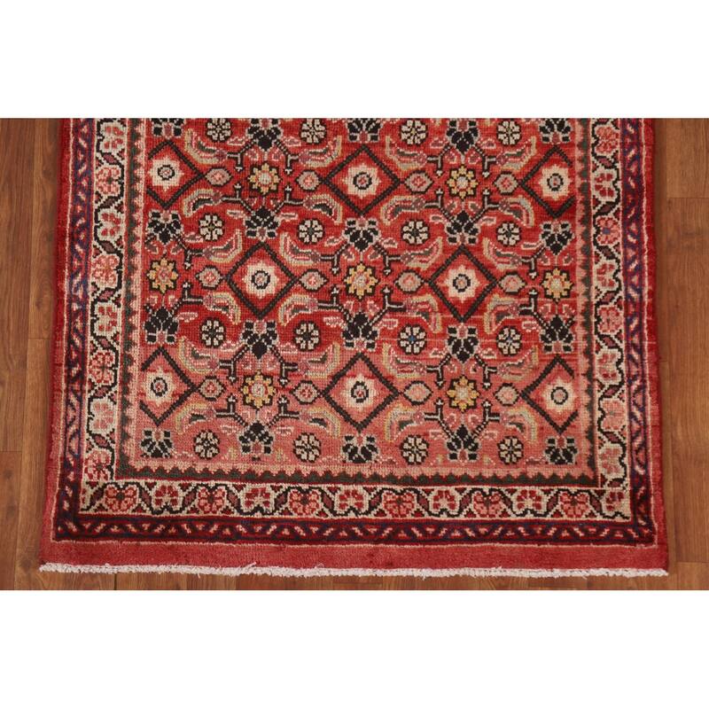 Hand Knotted Oriental 100% Wool Carpet Traditional All-Over Red Mahal Runner Rug - 10' 3'' X 3' 5''