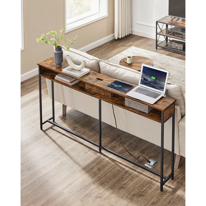 Charging Console Table with Outlets and USB Narrow Entryway Table for Hallway or Living Room