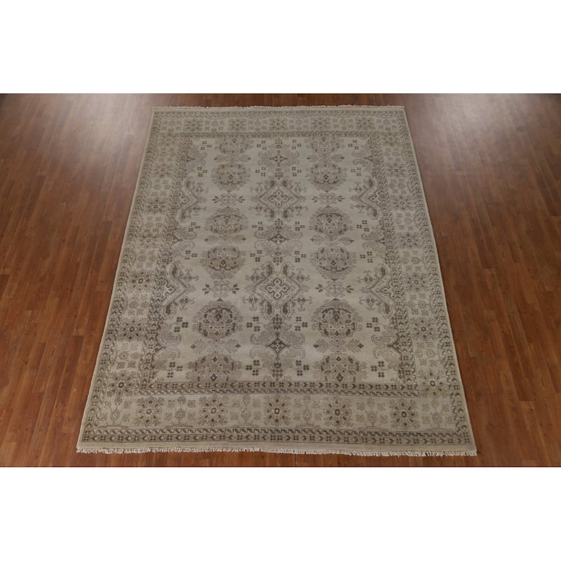 Oushak Oriental Area Rug Hand-Knotted Geometric Wool Carpet - 7'10"x 10'1"