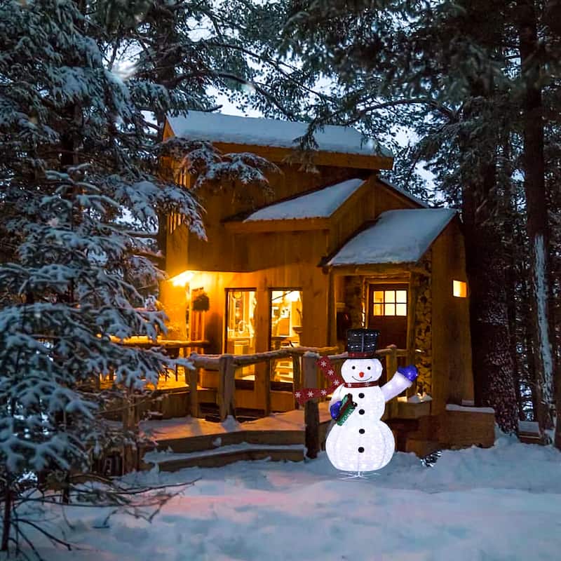 Snowman with Gift Lighted Winter Holiday Yard Decoration - White