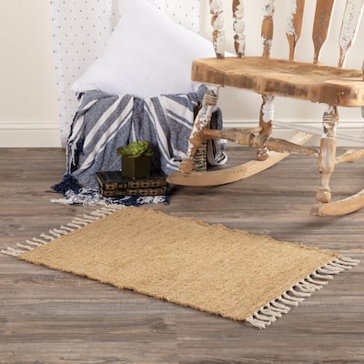 Burlap Natural Chindi-Rag Rug - 1'8" x 2'6"