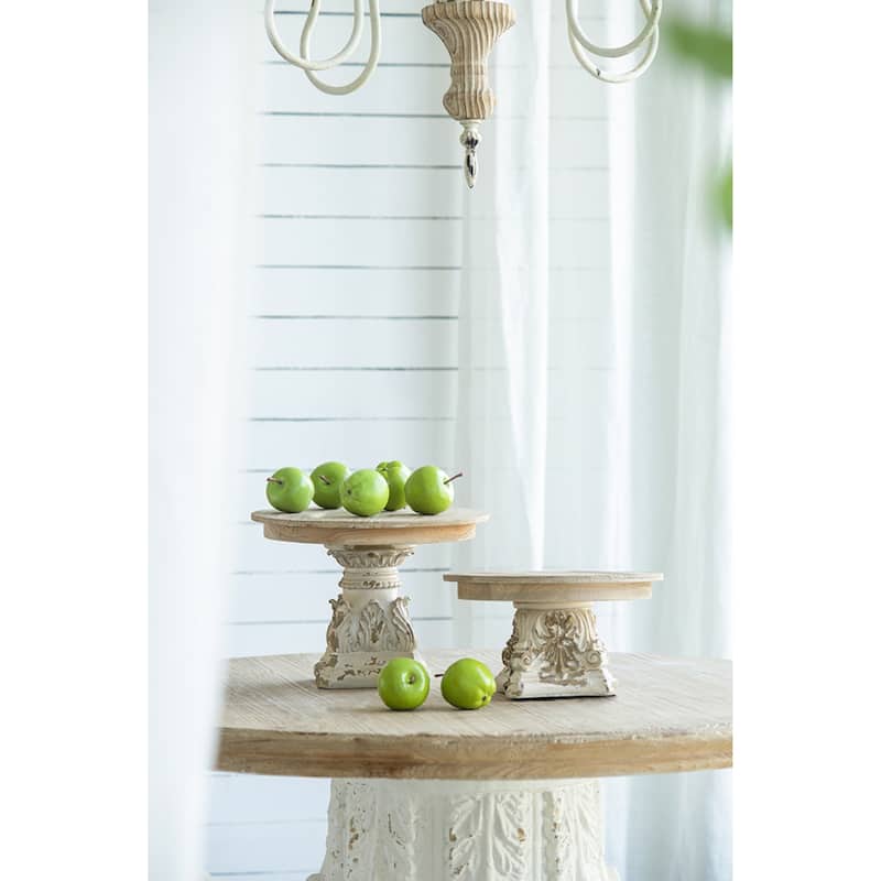 Weathered Wooden Round Plate Stand - 9.5" - Brown and White