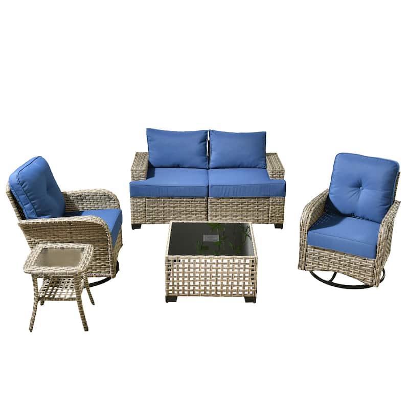 HOOOWOOO 6-piece Wicker Patio Outdoor Seating Swivel Chair Set