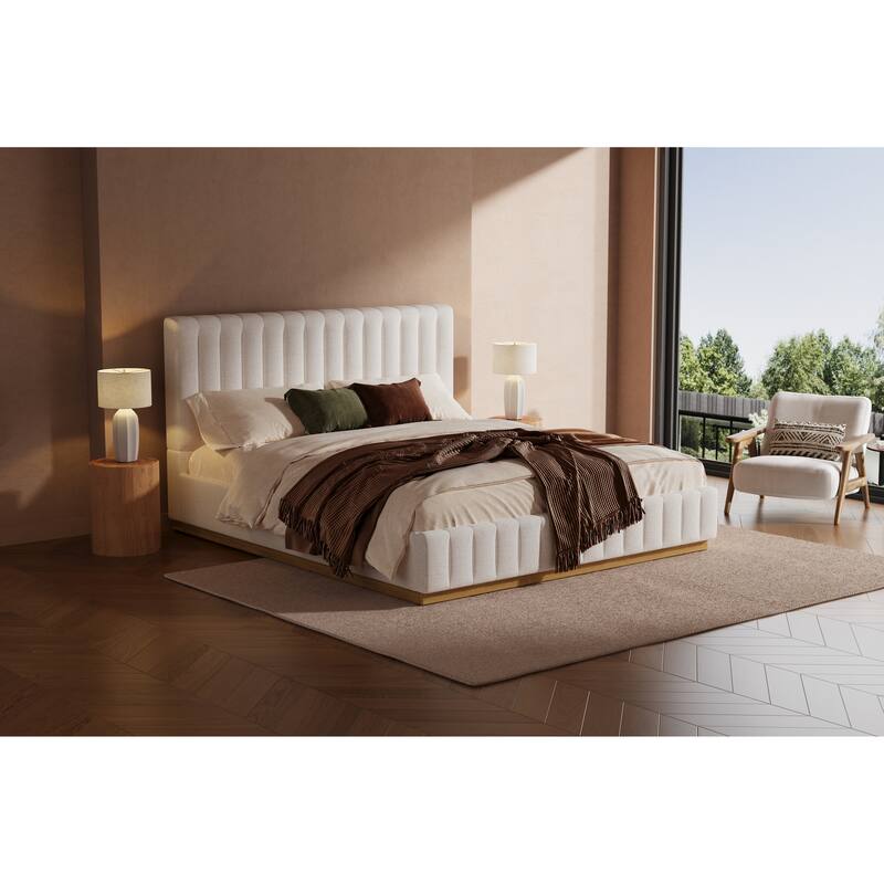 Christopher Knight Home - Harper Modern Linen Upholstered King Bed Frame with Thick Headboard and Solid Wood Base