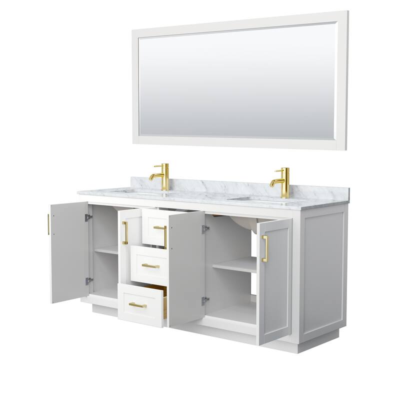 Miranda Double Vanity Set, White Carrara Marble Top, 70-Inch Mirror