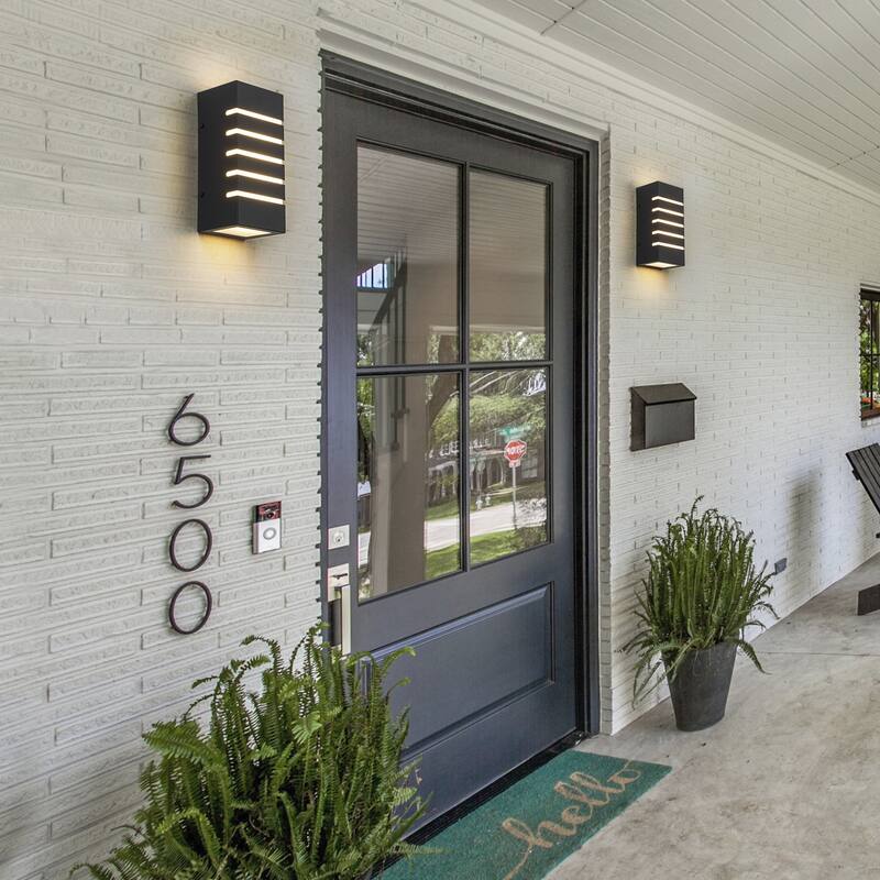 2-light Modern Black Outdoor Rectangular LED Wall Sconce - H9.3" x W4.5" x D3.7"