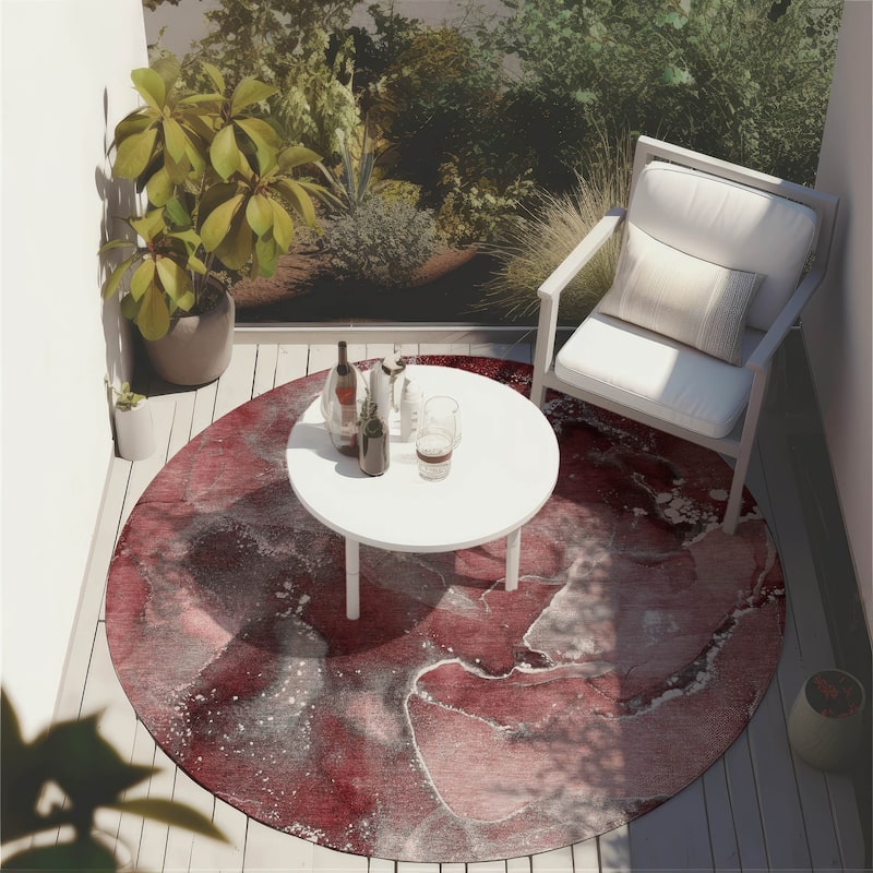 Machine Washable Indoor/ Outdoor Abstract Chantille Rug - Merlot - 8' x 8'