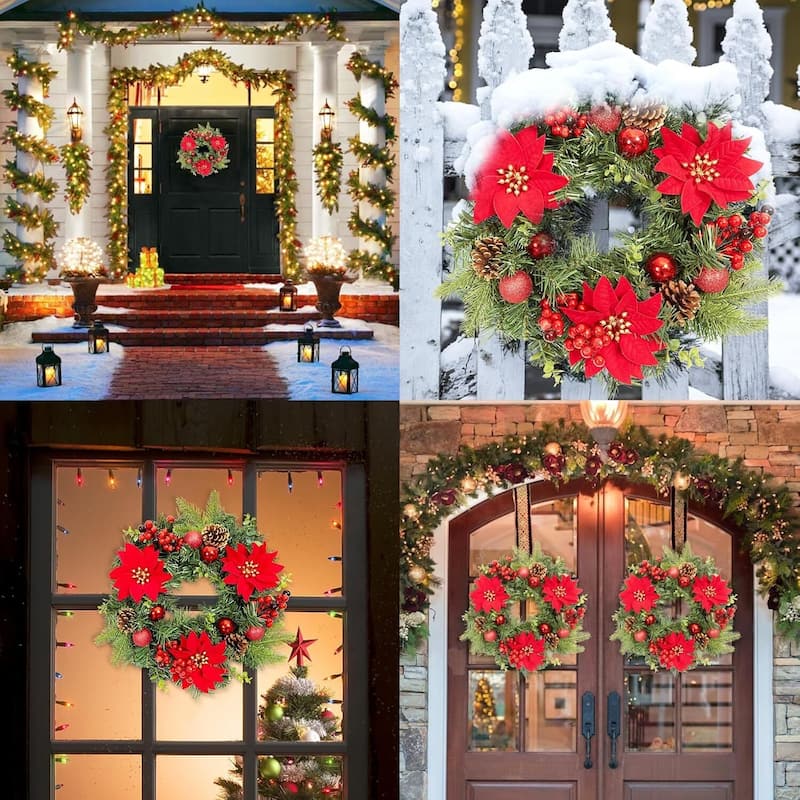 16 Inch Christmas Wreath for Front Door Fireplace Wall Window - N/A