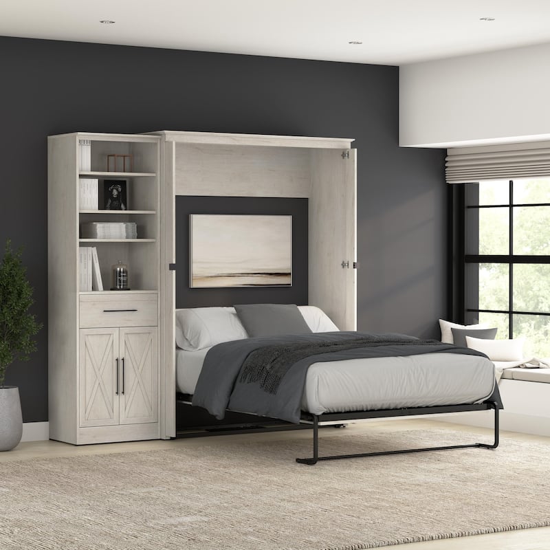 Key West Full Murphy Bed with Closet Wardrobe (88W) by Bestar - Linen White Oak