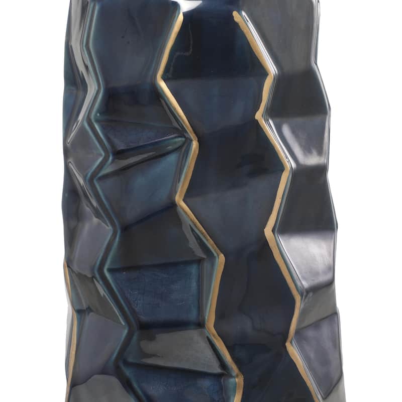 Ceramic Geometric Floor Vase with Gold Accents - Teal - Roche River Decor
