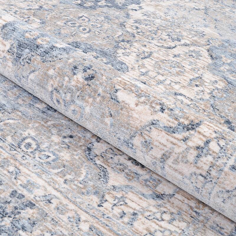 La Mode Floral Tile Beige- Gray Area Rug