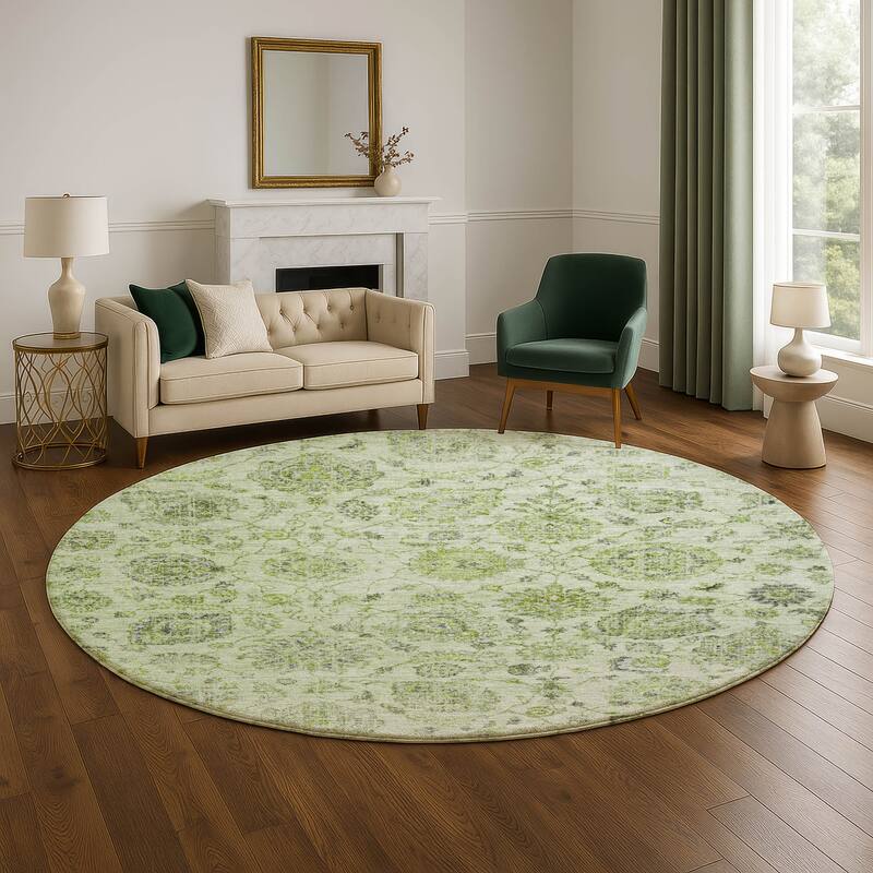 Premium Washable Super Soft Traditional Kashan Mayfield Rug - 8' x 8' - Aloe