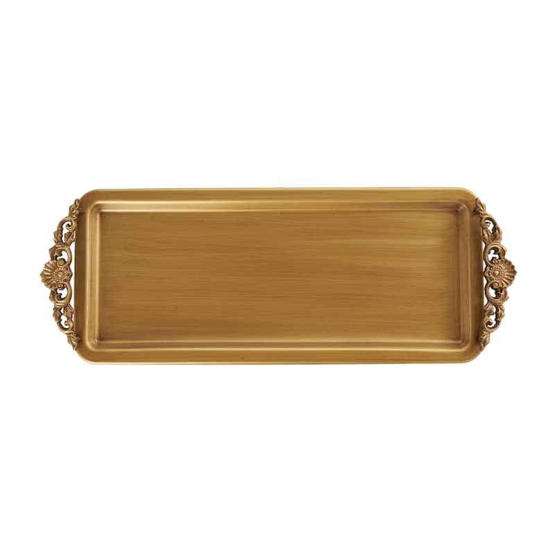 Metal Brushed Living Room Decor Tray with Antique Scrolled Handles - Bronze - Roche River Decor