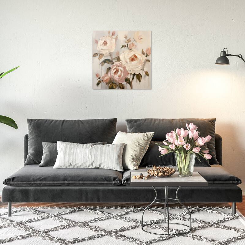 Wynwood Studio Canvas Floral and Botanical Perennial Flowers Pink and Light Pink Traditional Wall Art Canvas Print - 20 x 20